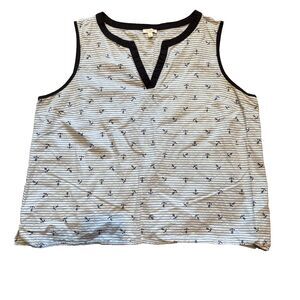 Talbots Linen Blend Top Size XL Sleeveless V-Neck Tank Nautical Stripe Anchor